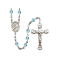thumbnail image 1 of St. Margaret of Scotland Silver-Plated Rosary 6mm March Light Blue Fire Polished Beads Crucifix Size 1 5/8 x 1 medal charm, 1 of 1