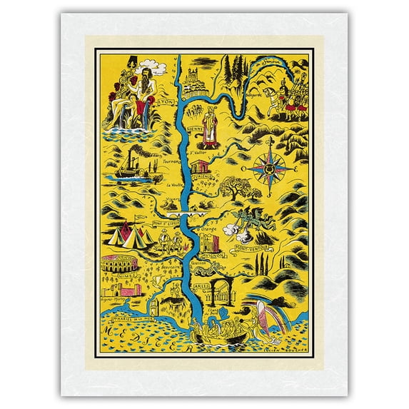 St. Maries de la Mer (Saintes-Maries-de-la-Mer) South of France - Vintage Pictorial Map by Lucien Boucher c.1938 - Japanese Unryu Rice Paper Art Print 24 x 32 in