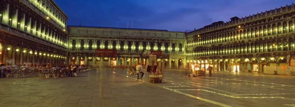 St Marks Square lit up at night Venice Veneto Italy Canvas Art - Panoramic Images (27 x 9)