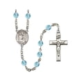 thumbnail image 1 of St. Maron Silver-Plated Rosary 6mm March Light Blue Fire Polished Beads Crucifix Size 1 3/8 x 3/4 medal charm, 1 of 1