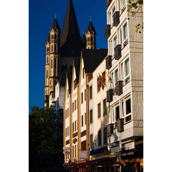 St Martin Church and Rhein embankment buildings Cologne North Rhine Westphalia Germany Canvas Art - Panoramic Images (24 x 36)
