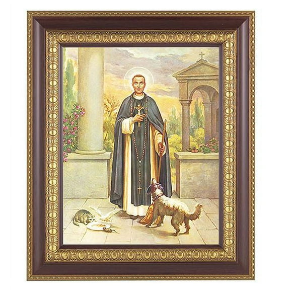 St. Martin DePorres Picture Framed Wall Art Decor Large, Dark Cherry with Gold Egg and Dart Detailed Frame