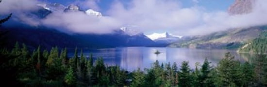 St Mary Lake Glacier National Park Montana USA Canvas Art - Panoramic Images (36 x 12)