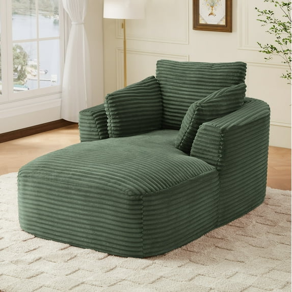 MAYEERTY Oversized Corduroy Chaise Lounge Sofa, Modern Couch with Spring Cushion for Apartment, 45*65*36"Green