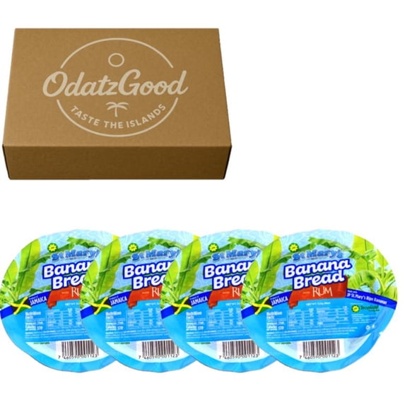 St Mary’s Banana Bread w/ Rum 4oz (113g) 4-Pack – Product of Jamaica – Curated & Packaged by ODatzGood
