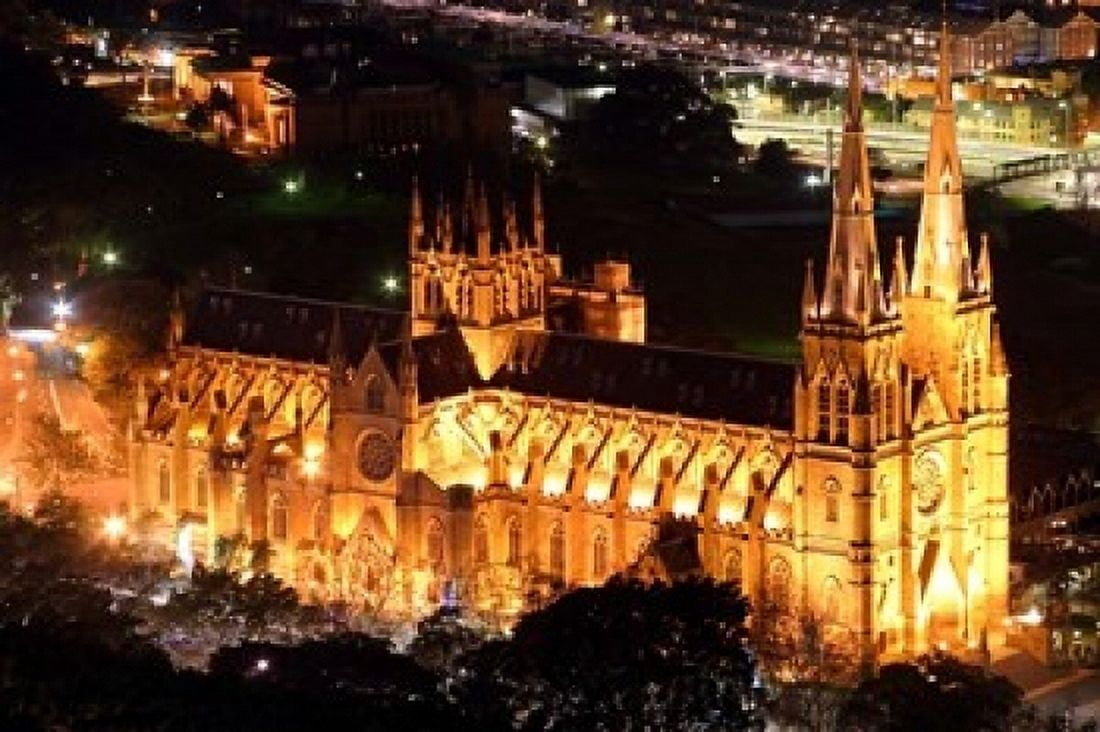 St Marys Cathedral at Night Sydney Australia Canvas Art - David Wall DanitaDelimont (36 x 24)