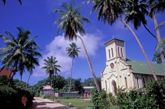 St Marys Church and Palm Trees Seychelles Canvas Art - Nik Wheeler DanitaDelimont (35 x 24)