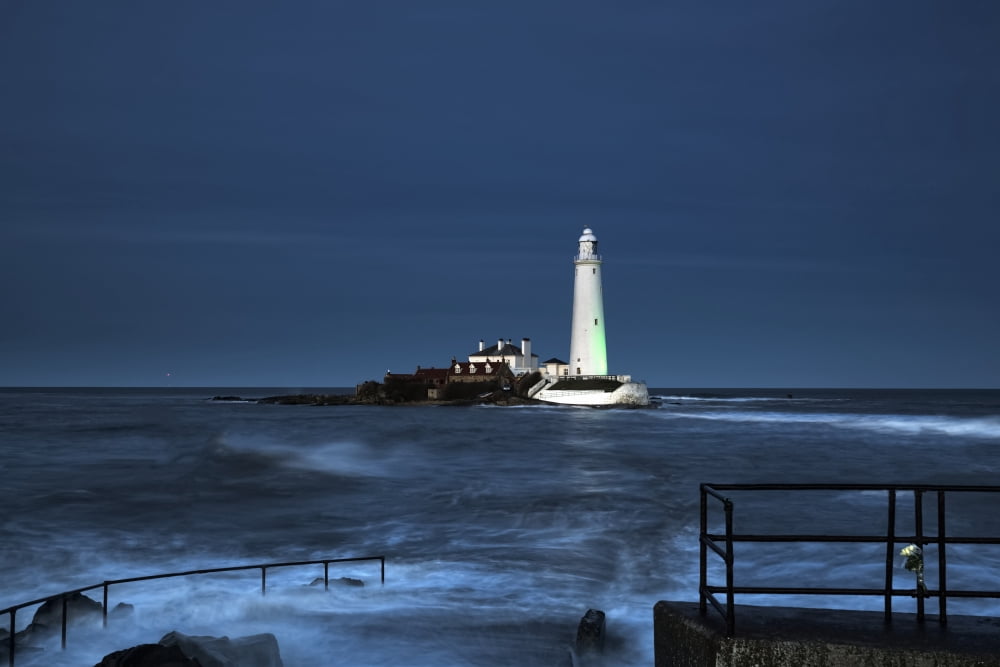 St Marys Island and lighthouse Whitley Bay Tyne and Wear England Canvas Art - John Short Design Pics (19 x 12)