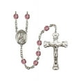 thumbnail image 1 of St. Matilda Silver-Plated Rosary 6mm February Purple Fire Polished Beads Crucifix Size 1 5/8 x 1 medal charm, 1 of 1