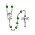 thumbnail image 1 of St. Maurus Silver-Plated Rosary 6mm May Green Fire Polished Beads Crucifix Size 1 3/8 x 3/4 medal charm, 1 of 1