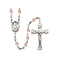 thumbnail image 1 of St. Maurus Silver-Plated Rosary 6mm October Pink Fire Polished Beads Crucifix Size 1 5/8 x 1 medal charm, 1 of 1