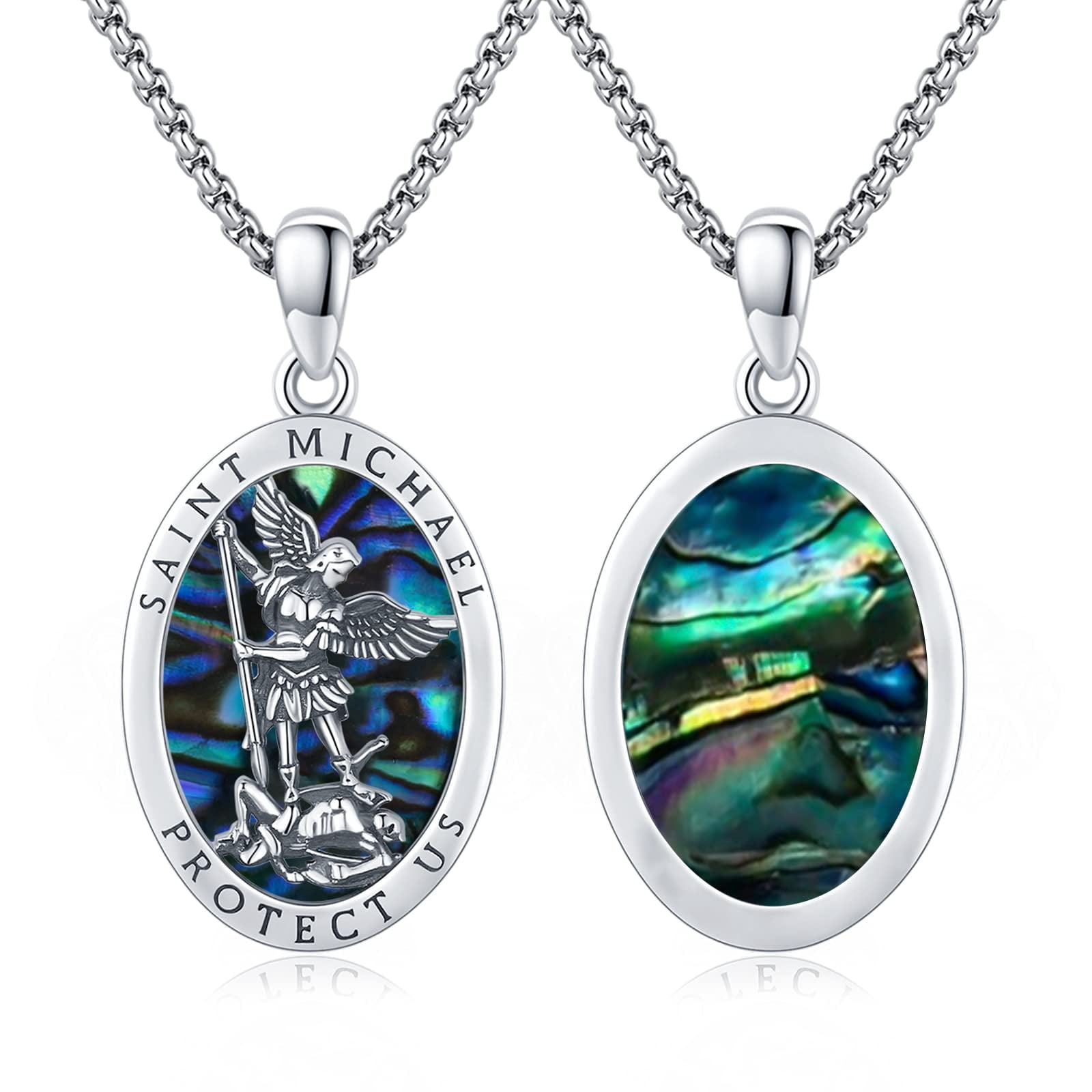 St Michael Archangel Medal Necklace 925 Sterling Silver Abalone Shell ...