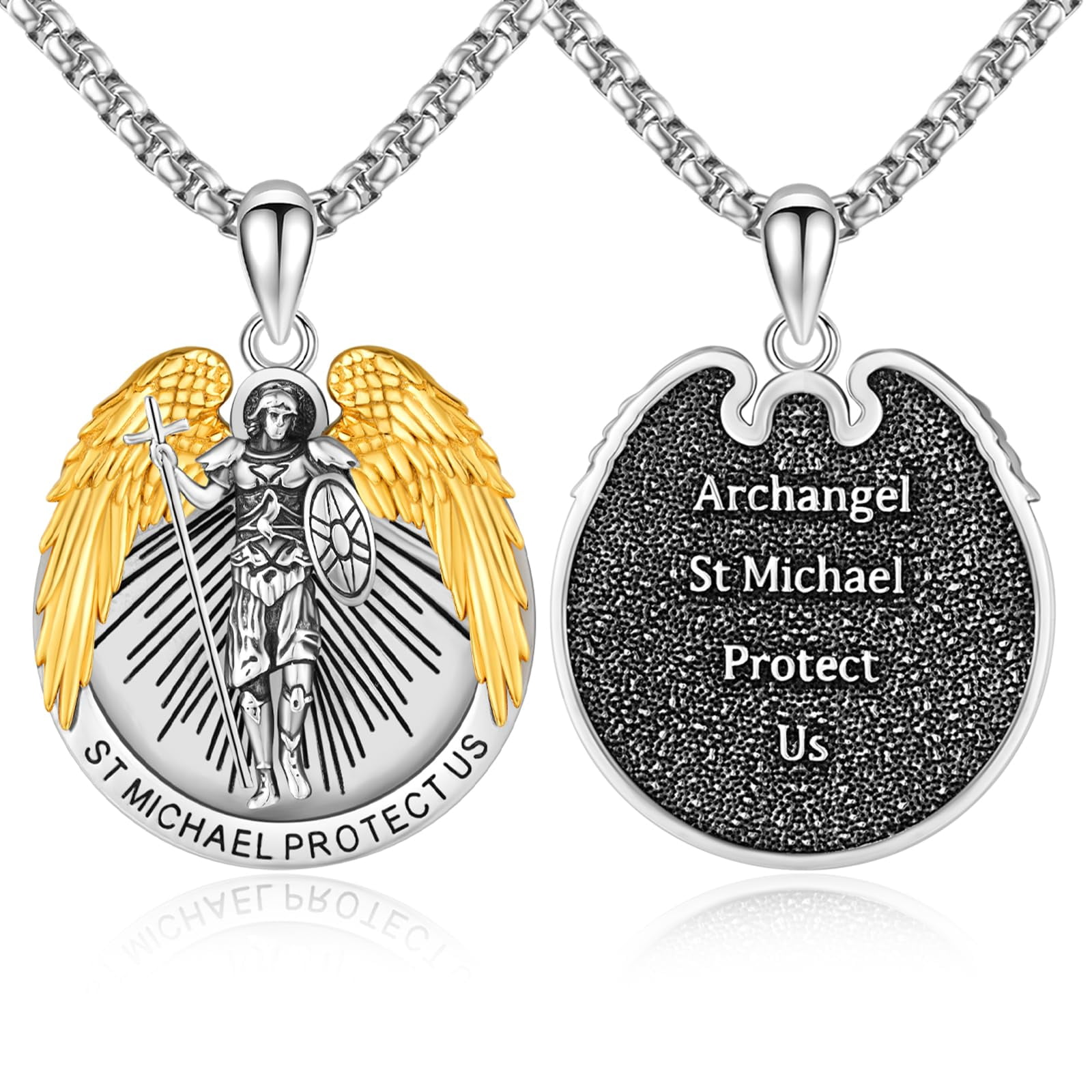 St Michael Archangel Necklace Sterling Silver Golden St Michael ...