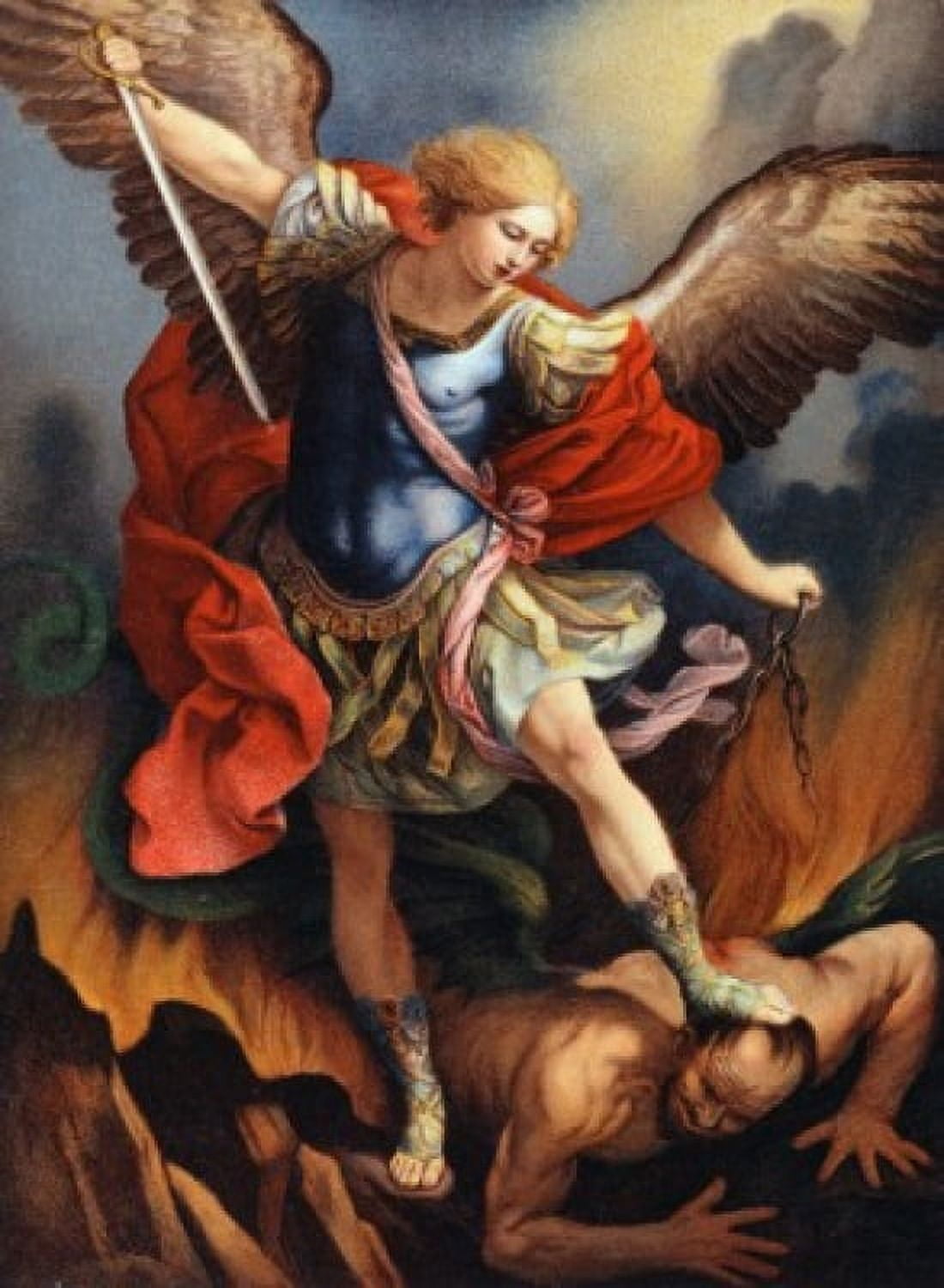 St Michael Archangel Nostalgia Cards Color Lithograph Canvas Art - (18 x 24)
