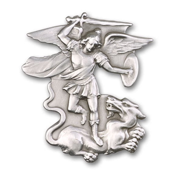 St. Michael Auto Sun Visor Clip for Car Truck Driver, Antique Silver Finish, Made in USA