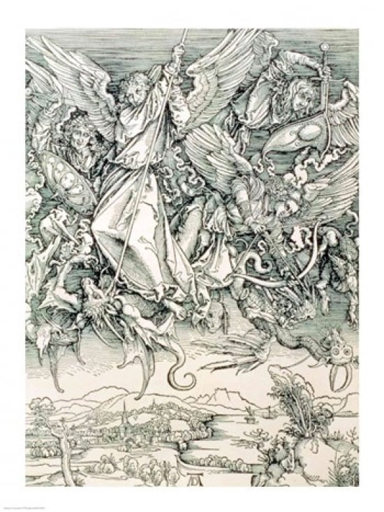 St Michael Battling with the Dragon from the Apocalypse Canvas Art - Albrecht Durer (18 x 24)