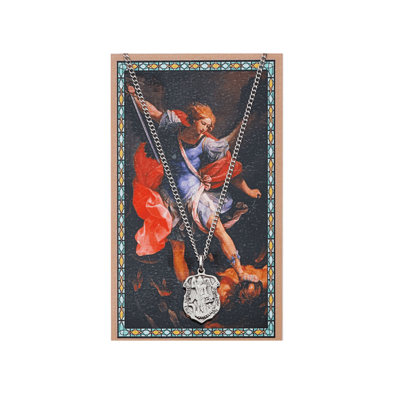St. Michael Blue Police Badge Necklace Chain with Prayer Card