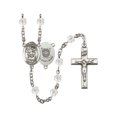thumbnail image 1 of St. Michael / Coast Guard Silver-Plated Rosary 6mm April Crystal Fire Polished Beads Crucifix Size 1 3/8 x 3/4 medal charm, 1 of 1