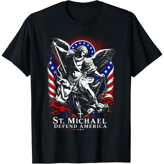 St. Michael Defend America Archangel Patriot USA Flag T-Shirt Unisex S-5XL Hot Trending Shirt Birthday Gift