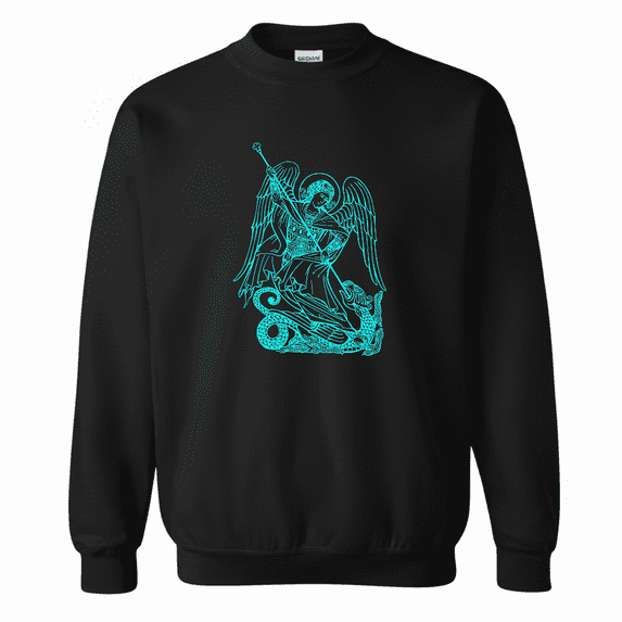 St Michael Dragon Retro Neon Blue Vanquishing Epic Artwork Sweatshirt V90449, up to size 5XL