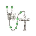 thumbnail image 1 of St. Michael / Marines Silver-Plated Rosary 6mm August Green Fire Polished Beads Crucifix Size 1 5/8 x 1 medal charm, 1 of 1