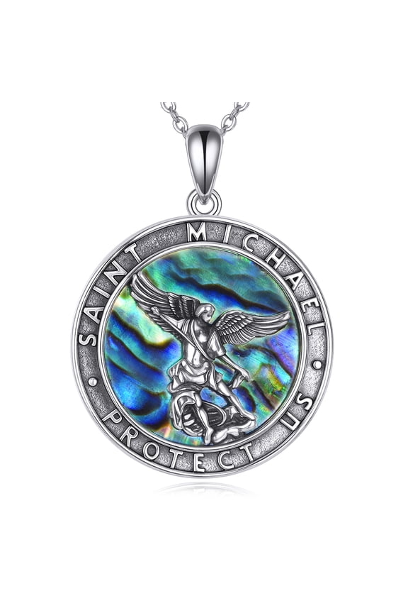 St Michael Necklace 925 Sterling Silver Amulet Coin Pendant Jewelry for Men Women (St Michael-A)