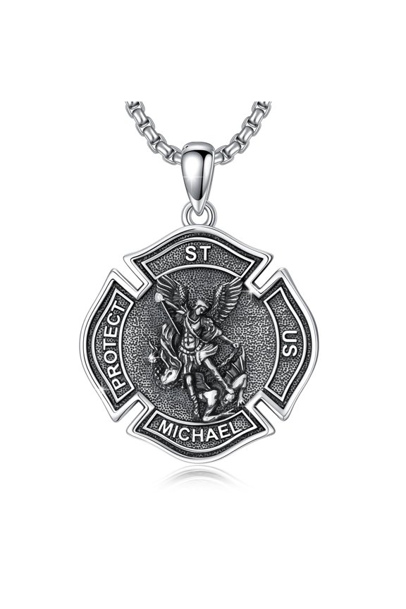 St Michael Necklace 925 Sterling Silver Patron Saint Amulet Medal Protection Necklace Religious Jewelry Gift for Men Women