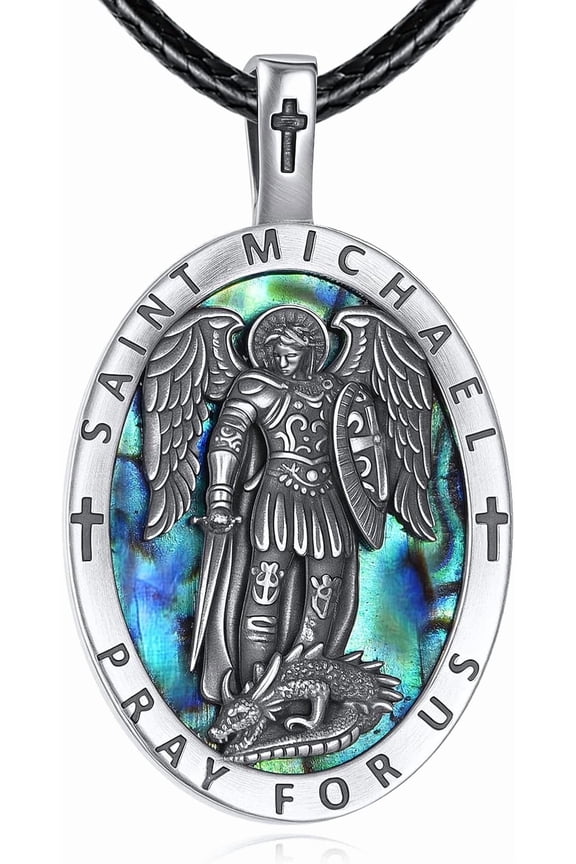 St Michael Necklace 925 Sterling Silver Saint Michael Pendant Religious Necklace Catholic Jewelry Christmas Gifts for Men Women