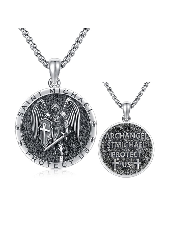 St Michael Necklace S925 Sterling Silver St Michael Archangel Pendant Religious Protector Medal Necklace Jewelry for Men Women Birthday Christmas