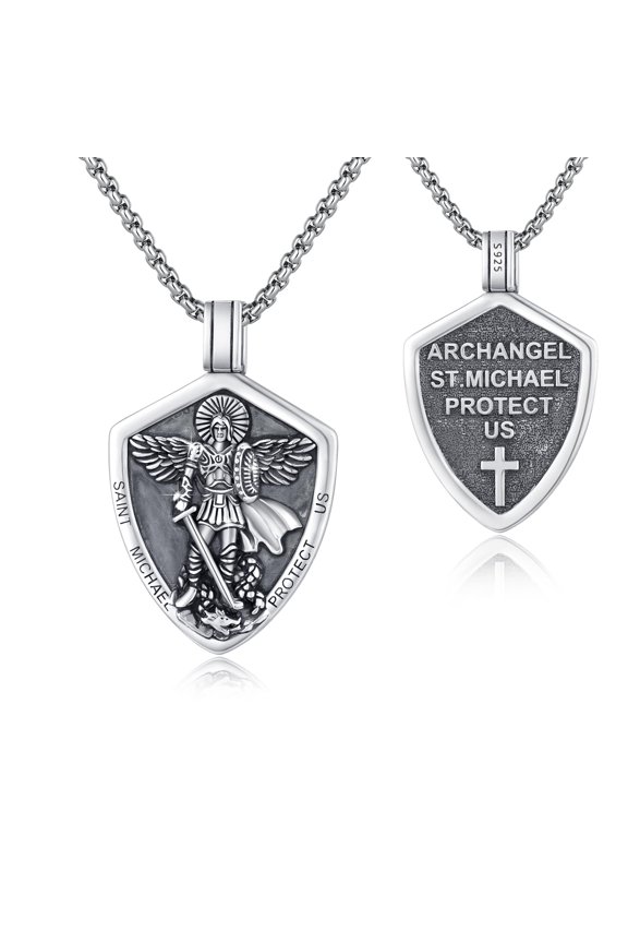 St Michael Necklace for Men S925 Sterling Silver St Michael Archangel Pendant Necklace Religious Protector Jewelry for Birthday Graduation
