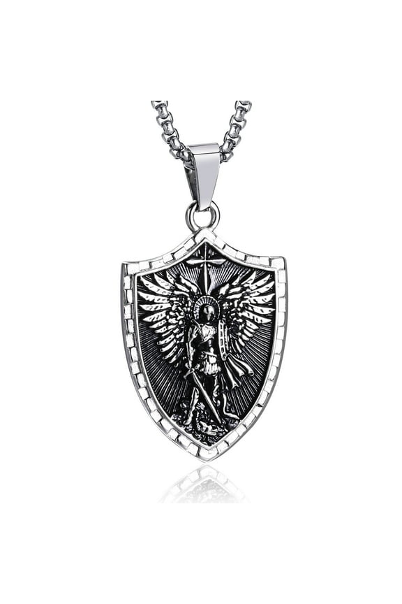 St Michael Pendant Necklace for Men, Saint Michael Medal Necklaces, Archangel Religious Medals Catholic Protection Jewelry Gift, 24 inches Chain