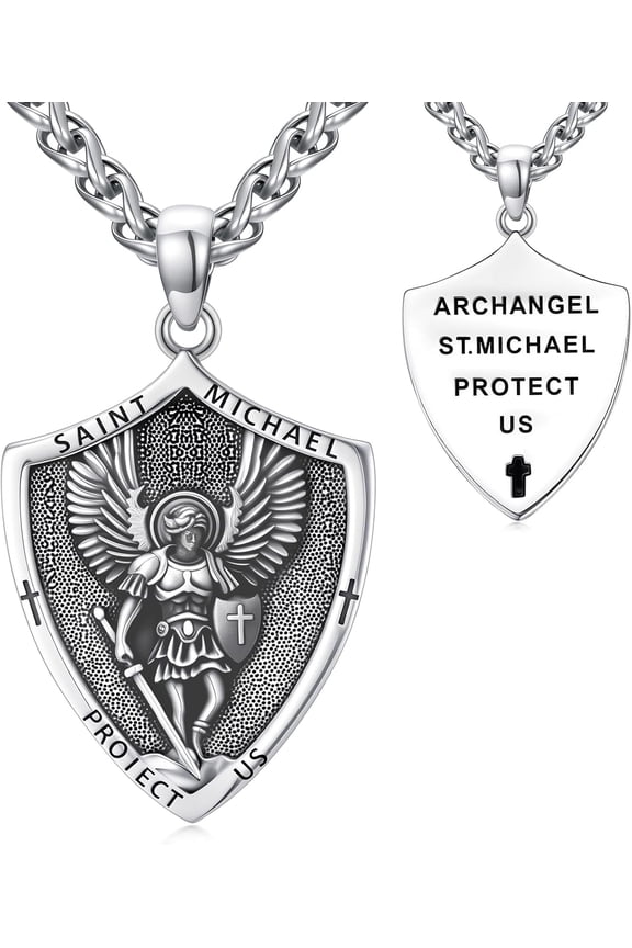 St Michael Pendant for Men 925 Sterling Silver Saint Michael Necklace Catholic Archangel Michael Jewelry Gifts, w/Stainless Steel Chain 22"+2"