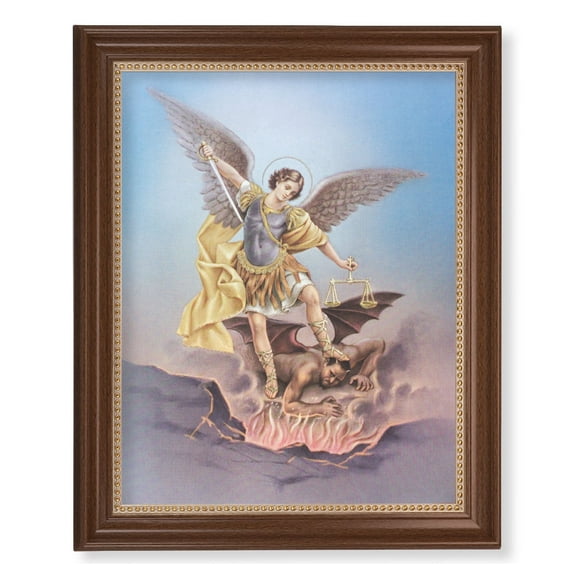 St. Michael Picture Framed Wall Art Decor Extra Large, Classic Dark Walnut Finished Frame with Gold Beaded Lip