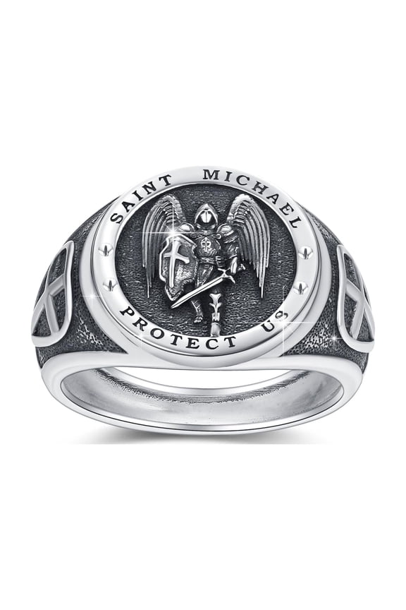 St Michael Ring S925 Sterling Silver Saint Michael Archangel Ring Religious Protector Christmas Jewelry Gifts for Men Women Birthday Anniversary Father's Day#13
