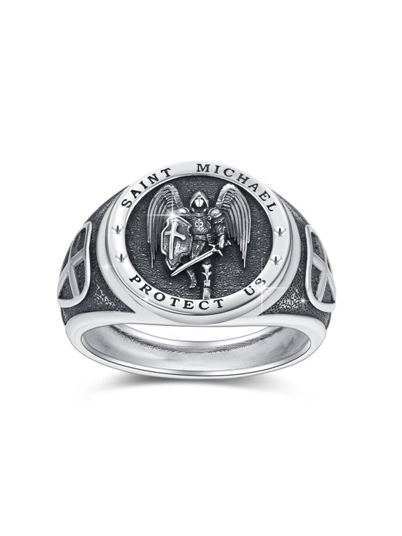 St Michael Ring S925 Sterling Silver St Michael Archangel Ring Religious Protector Christmas Jewelry Gifts for Men Women Birthday Anniversary Father's Day#8