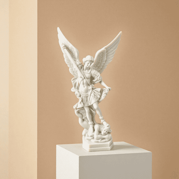 Lumiartisan St. Michael Defeating Evil Figurine Archangel Michael Statue - White Resin - 1 Piece