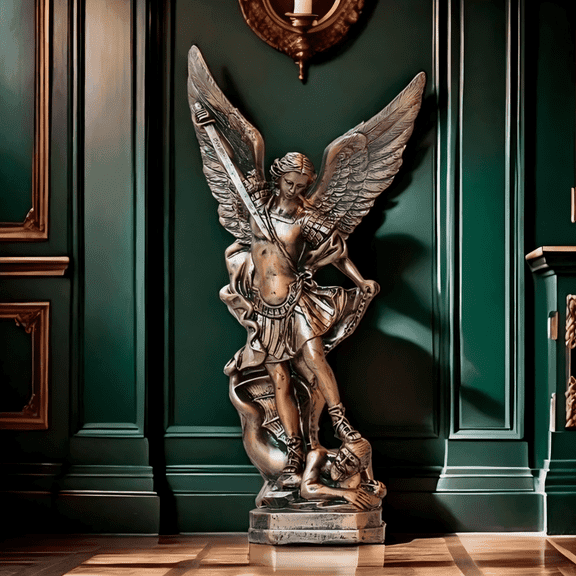 Lumiartisan St. Michael Archangel Defeating Satan Bronze Figurine - Decorative Statue