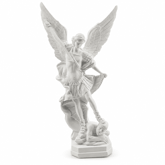 Lumiartisan St. Michael Archangel Statue, White Resin Decor, 12.5in