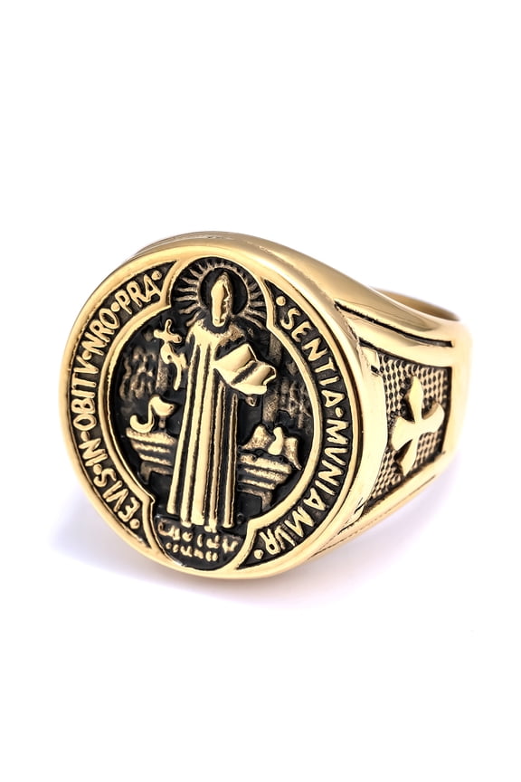 St.Michael St.Benedict Exorcism Powerful Talismans14K Yellow Gold Men Rings Punk New In For Male Women Fashion Jewelry Gift
