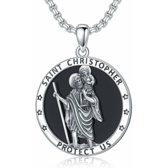 St Michael/St Christopher/Virgin Mary/St Jude Necklace Sterling Silver Amulet Pendant with 22+2 Inch Stainless Steel Chain Jewelry for Men & Women