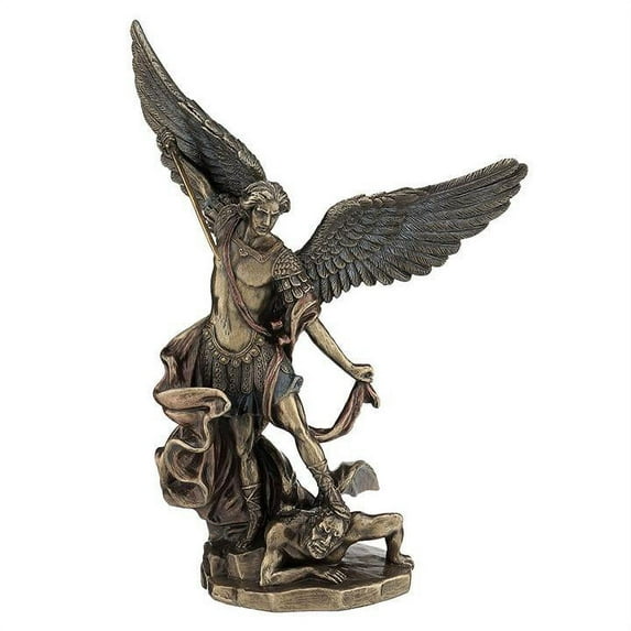 St. Michael Standing Over Demon With Sword - Religious Sculpture - Cold Cast Bronze
