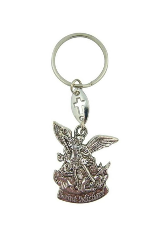 St Michael The Archangel Silver Tone Key Ring Religious Key Chain