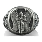 BYSILVERSTONE St Michael The Archangel, Sterling Silver Square Signet Ring, Mens Christian Rings, Catholic Gifts for Women, Christian Rings, Rinf For Men