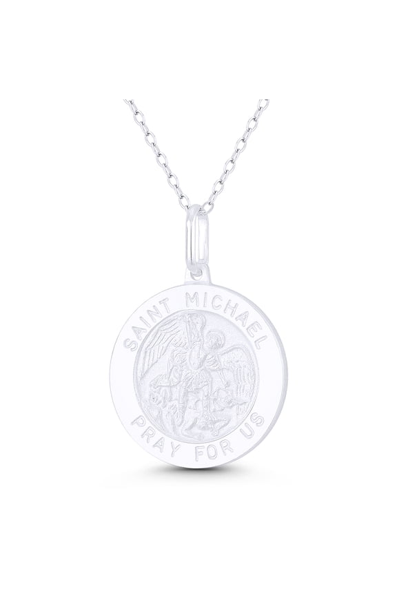 St. Michael the Archangel, "Patron Saint of Warriors, Law Enforcement, & Protectors" 21mm (0.8in) Medallion Pendant & Chain Necklace in .925 Sterling Silver