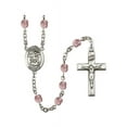 thumbnail image 1 of St. Michael the Archangel Silver-Plated Rosary 6mm June Light Purple Fire Polished Beads Crucifix Size 1 3/8 x 3/4 medal, 1 of 1