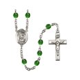 thumbnail image 1 of St. Michael the Archangel Silver-Plated Rosary 6mm May Green Fire Polished Beads Crucifix Size 1 3/8 x 3/4 medal charm, 1 of 1