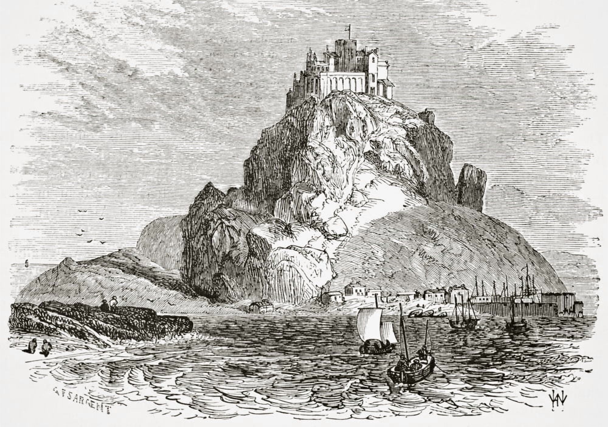 St Michaels Mount Cornwall England From A Sketch By G F Sargent From The Gallery Of Geography Published London Circa 1872 Canvas Art - Ken Welsh Design Pics (17 x 12)
