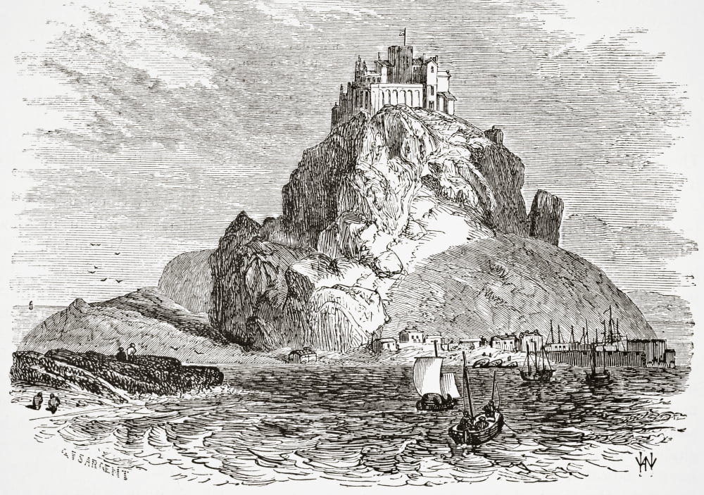 St Michaels Mount Cornwall England From A Sketch By G F Sargent From The Gallery Of Geography Published London Circa 1872 Canvas Art - Ken Welsh Design Pics (34 x 24)
