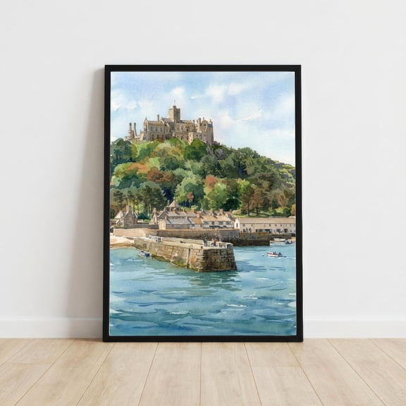 St Michaels Mount Watercolour Print Cornwall Coastal Castle Landscape Wall Art