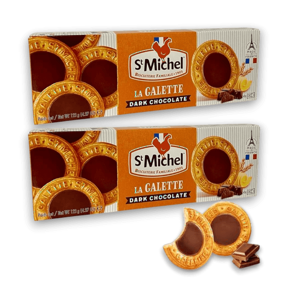 St. Michel Galette Gourmande Dark Chocolate, 4.27 oz (121 g) each 2 Pack  Authentic Crispy French Butter Cookies with a Rich Dark Chocolate Center, Made in France